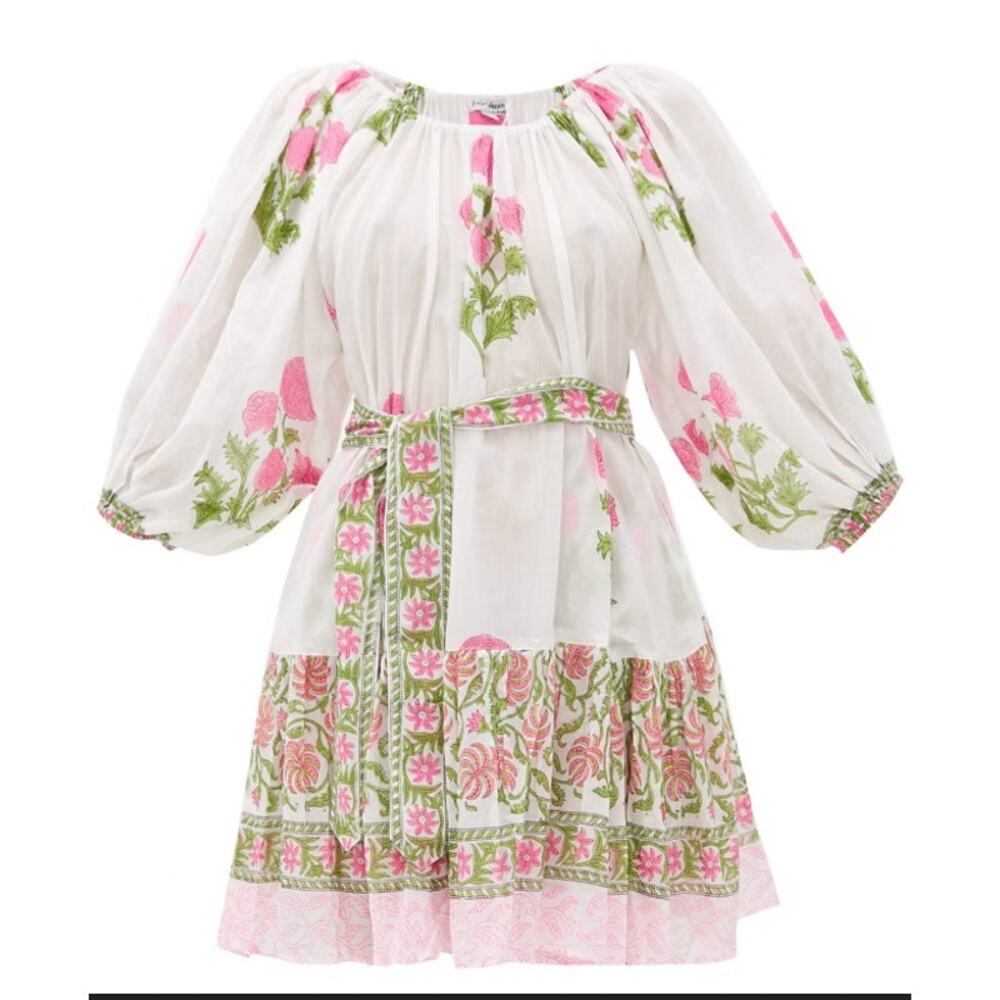 Juliet Dunn Poppy Print Embroidered Boho Dress Sheer Resort Vacation One Size